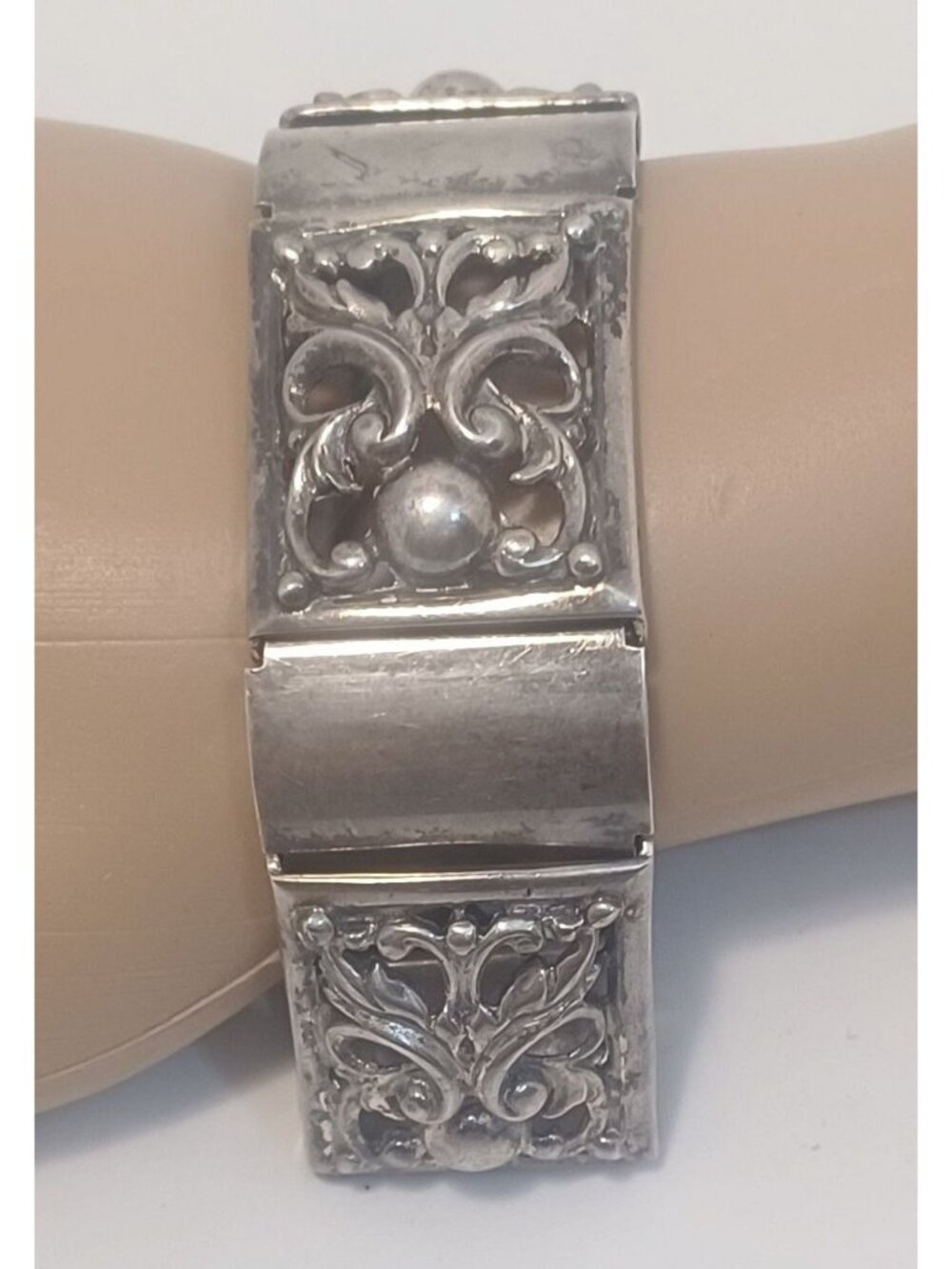 Vintage Napier Sterling Silver Panel Bracelet MCM Nouveau Art Deco Jewelry 62g